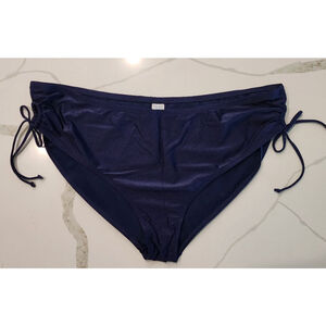 Time and Tru Bikini Bottoms 3X Navy Blue Side Tie Plus Size Swimwear NWOT